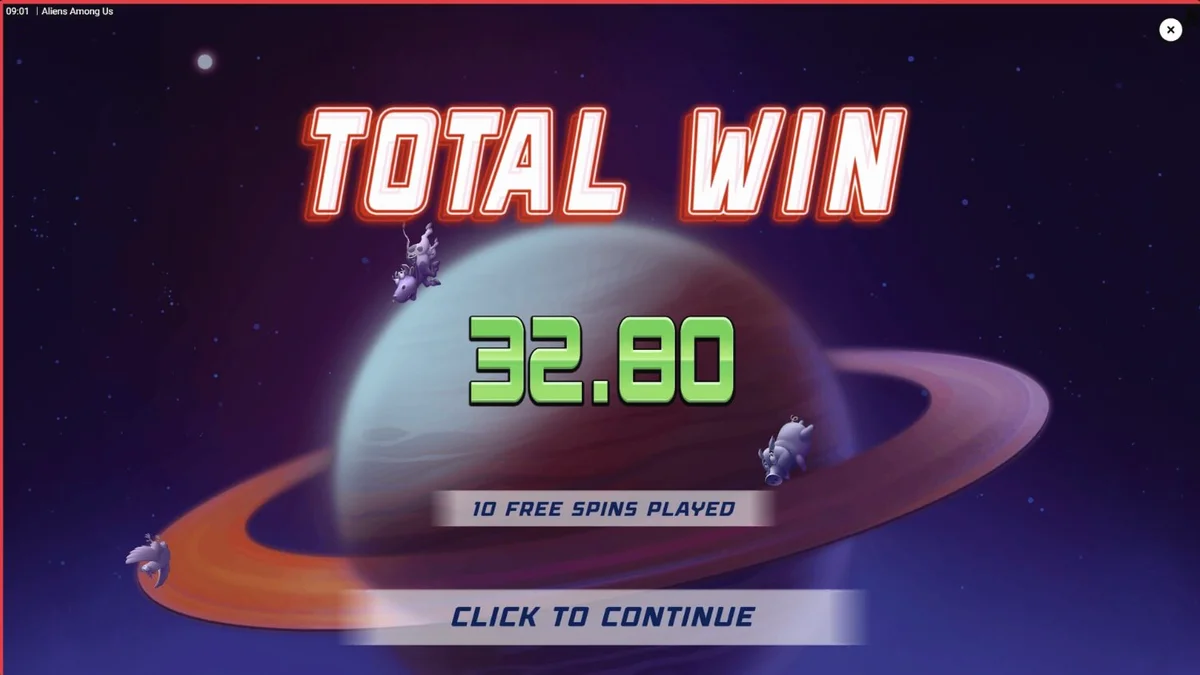 Tampilan visual slot Aliens Among Us dengan tema invasi alien dan agen FBI